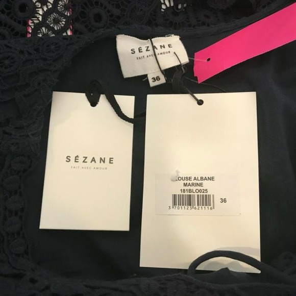 🆕 SEZANE Albane Blouse Rare Marine Color Way NWT - Picture 6 of 8
